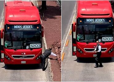 Captan a conductor de Metrobús L1 bajar por una piedra en plena avenida Insurgentes