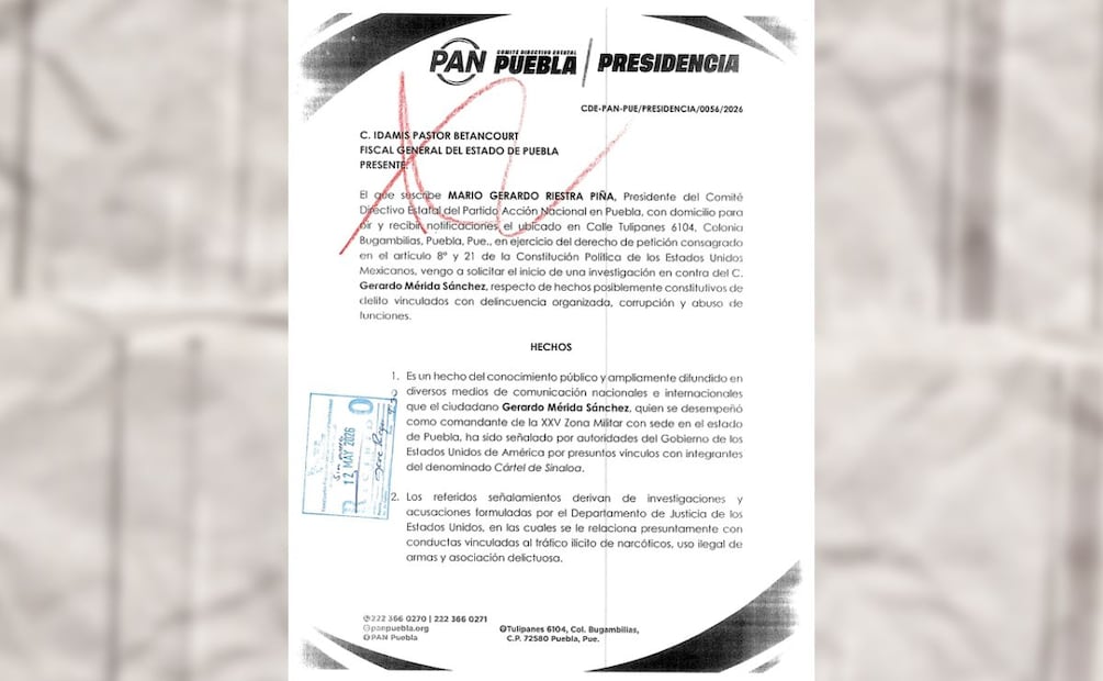 El presidente del Comité Directivo Estatal del PAN, Mario Riestra Piña, presentó las denuncias para exigir una investigación a Gerardo Mérida Sánchez. | Foto: Captura de pantalla de la denuncia.