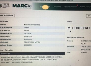 “Mi gober precioso” buscó ser una marca registrada para comercializar vinos y licores