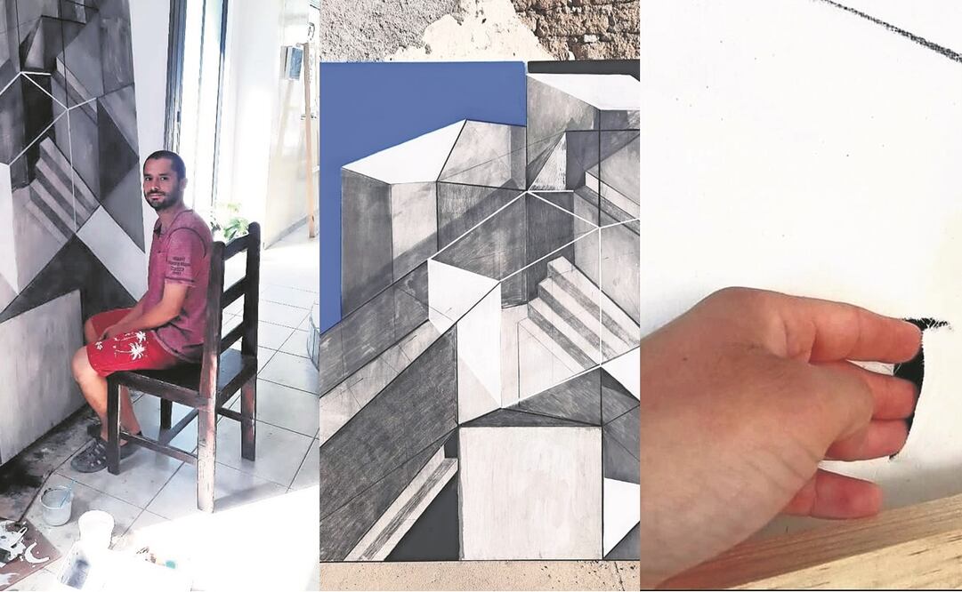 Jesús Castro Cril muestra el lienzo Calvario hipercúbico , y los cortes luego de haber sido exhibida en el Museo de la Ciudad del 1 de diciembre al 18 de marzo. Foto: Instagram Jesús Castro Cril