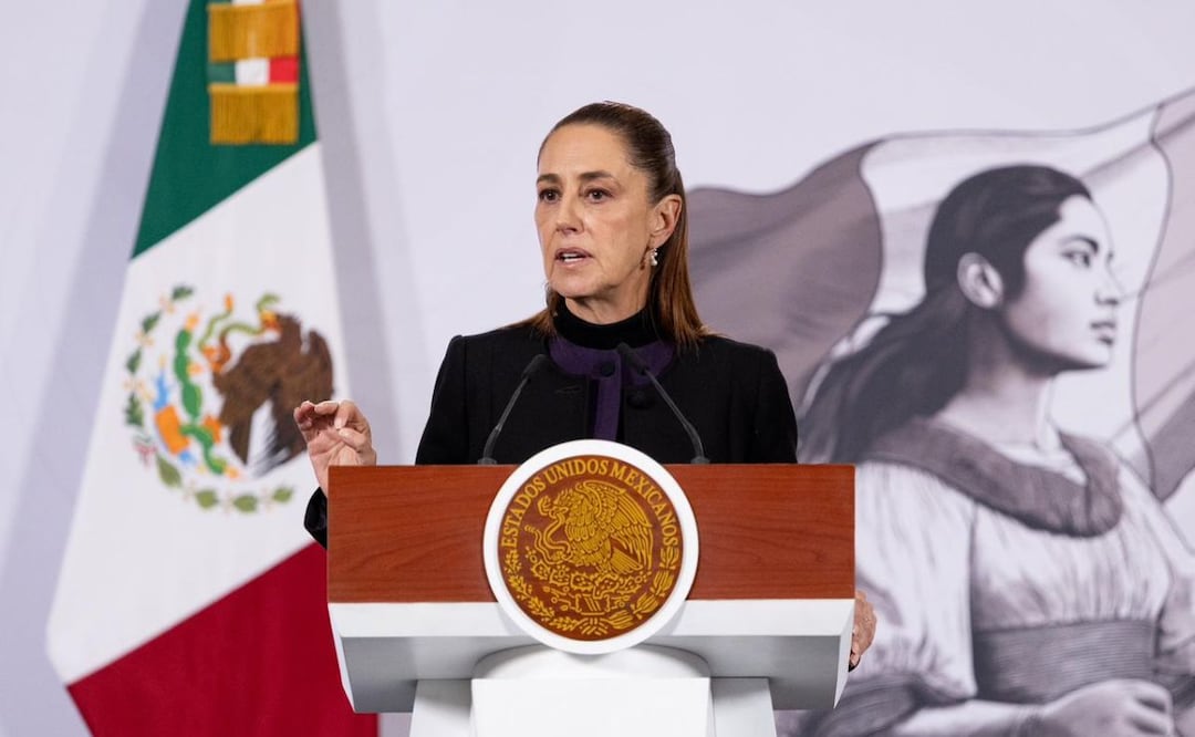 La presidenta Claudia Sheinbaum Pardo encabeza la conferencia de prensa mañanera del 23 de febrero de 2026, desde Palacio Nacional. Foto Hugo Salvador El Universal