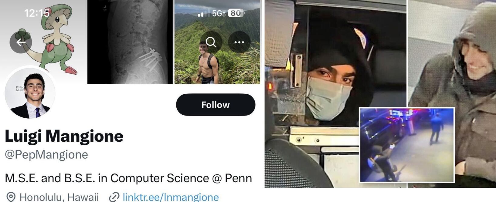 Luigi Mangione, sospechoso del asesinato del CEO de UnitedHealthCare Brian Thompson. FOTO: CAPTURAS