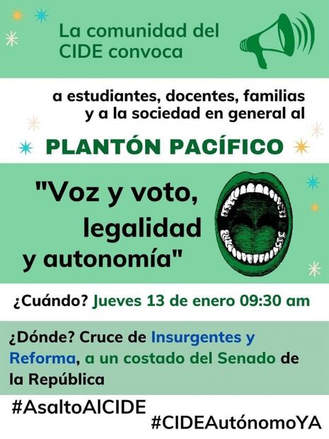 Comunidad del CIDE convoca a plantón pacífico en el Senado