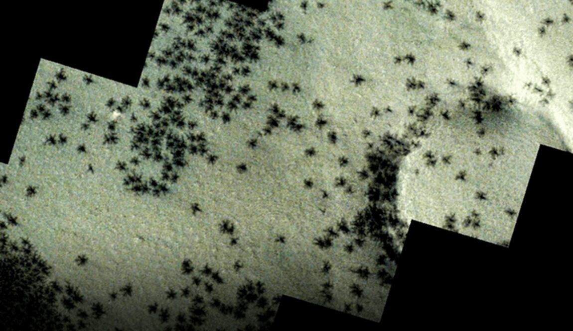 El Orbitador de Gases Rastreadores ExoMars detectó lo que parecieran ser arañas negras gigantes. FOTO: Agencia Espacial Europea (ESA)