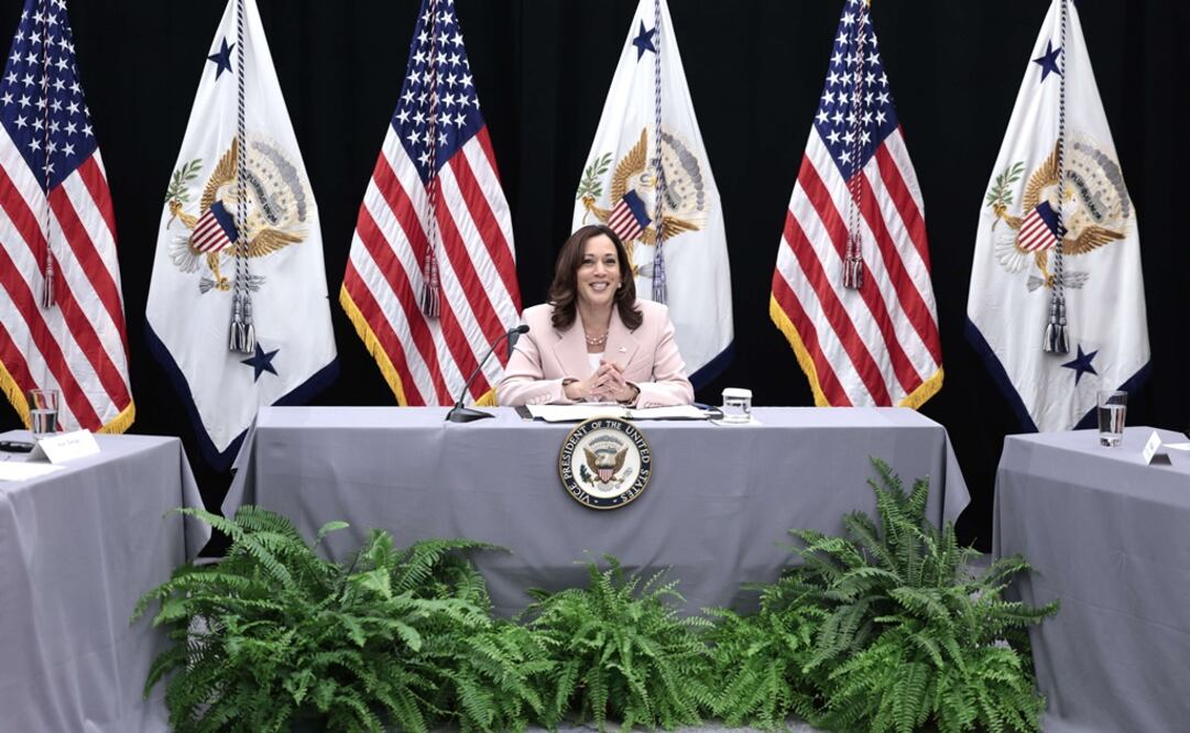 La vicepresidenta Kamala Harris participa en una mesa redonda para su iniciativa de Llamado a la acción para el norte de Centroamérica. Foto: AFP