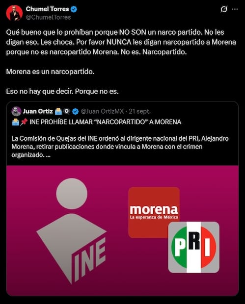 Chumel Torres se burla de la prohibición de decir “narcopartido”. Foto: Captura de pantalla