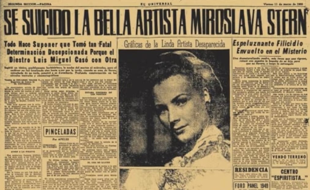 Portada de El Universal del 11 de marzo de 1955 que da cuenta del suicidio de la actriz.  Crédito: Archivo de El Universal