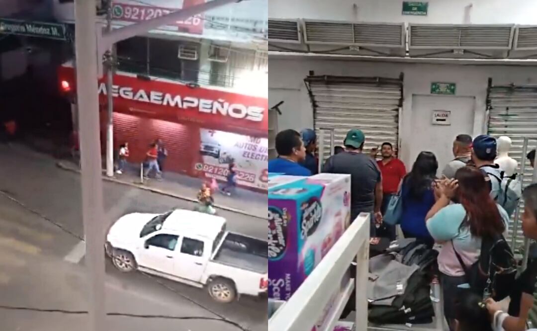 En la imágenes se observa a la gente corriendo entre las calles al escuchar los cohetes. Otros se escondieron en los locales. Villahermosa Foto: Especial