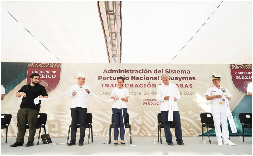 AMLO y Claudia Sheinbaum inauguran siete obras estratégicas en Guaymas, Sonora. Foto: Especial