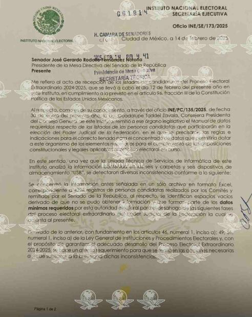 Oficio del Instituto Nacional Electoral. Foto: Especial