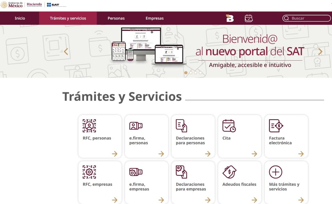 Según el SAT, ofrece una experiencia intuitiva y accesible porque hace más fácil identificar trámites y contenidos de interés. Foto: Captura de pantalla