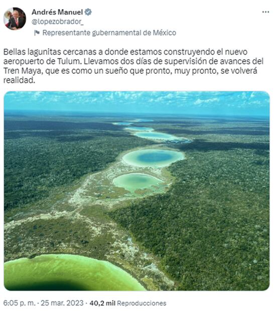 AMLO comparte supervisión de avance de Tren Maya en sus redes sociales / Foto: Twitter @lopezobrador_