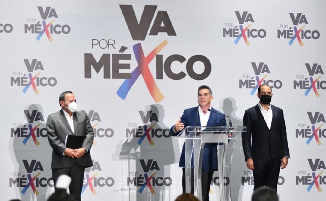 Alejandro Moreno sustuvo una conferencia de prensa conjunta con los dirigentes del PAN y el PRD. Foto: Twitter @PRI_Nacional