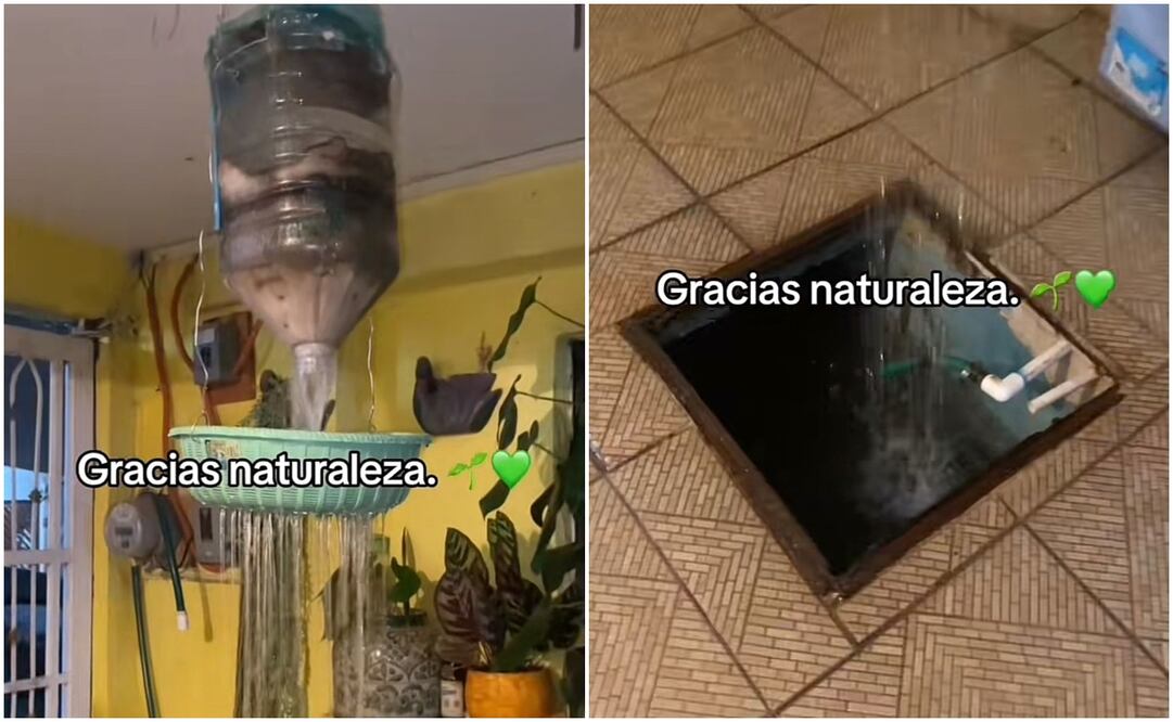 En el clip se puede observar cómo a través de una tubería especial, el agua de lluvia acumulada en el techo es conducida directamente a un filtro casero. Fotos: TikTok @hvills