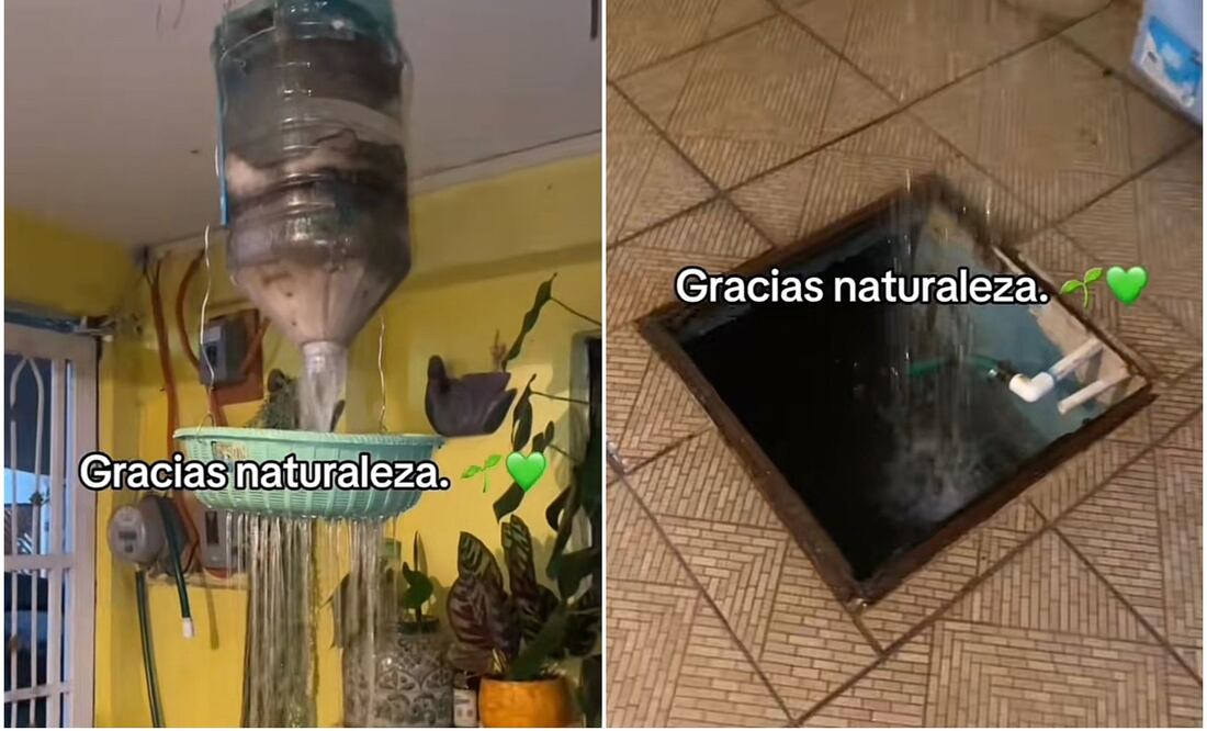 En el clip se puede observar cómo a través de una tubería especial, el agua de lluvia acumulada en el techo es conducida directamente a un filtro casero. Fotos: TikTok @hvills