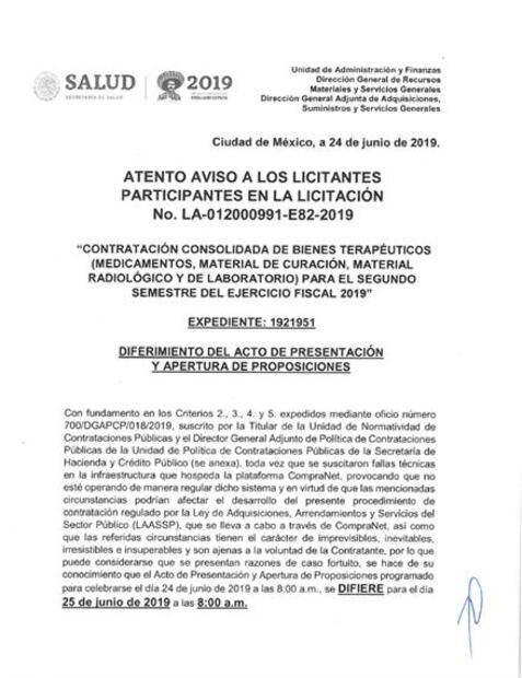 Salud aplaza por cuarta ocasión la licitación para compra de medicamentos