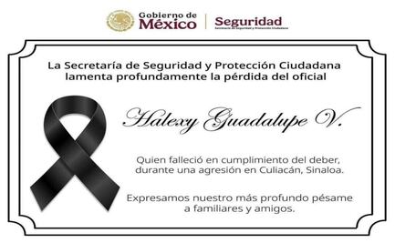 Llegan a Guaymas restos del agente Halexy Guadalupe, asesinado en Culiacán; era elemento federal de la SSPC