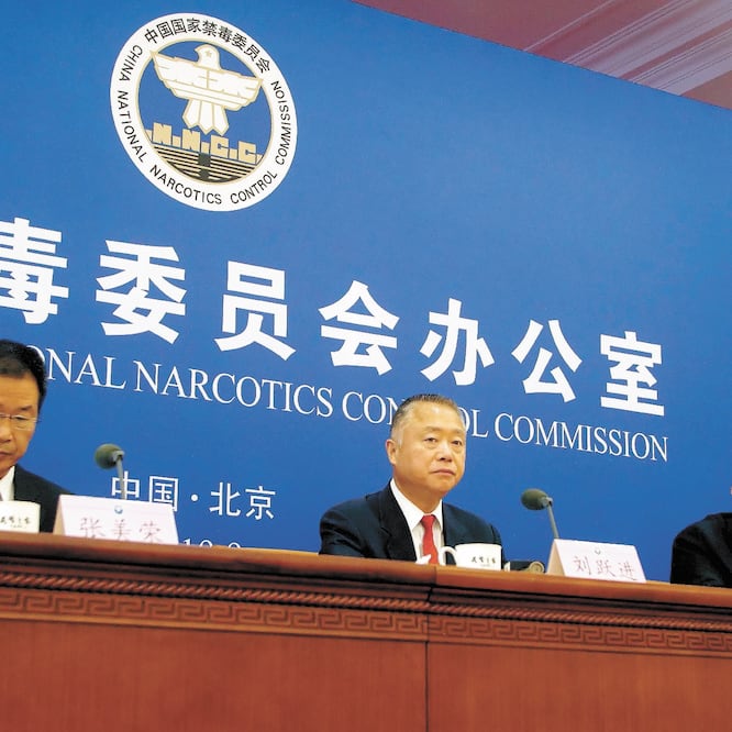 Liu Yuejin, vicecomisionado de la Comisión Nacional de Control de Narcóticos de China, ayer durante una conferencia de prensa en Beijing. SAM MCNEIL. AP