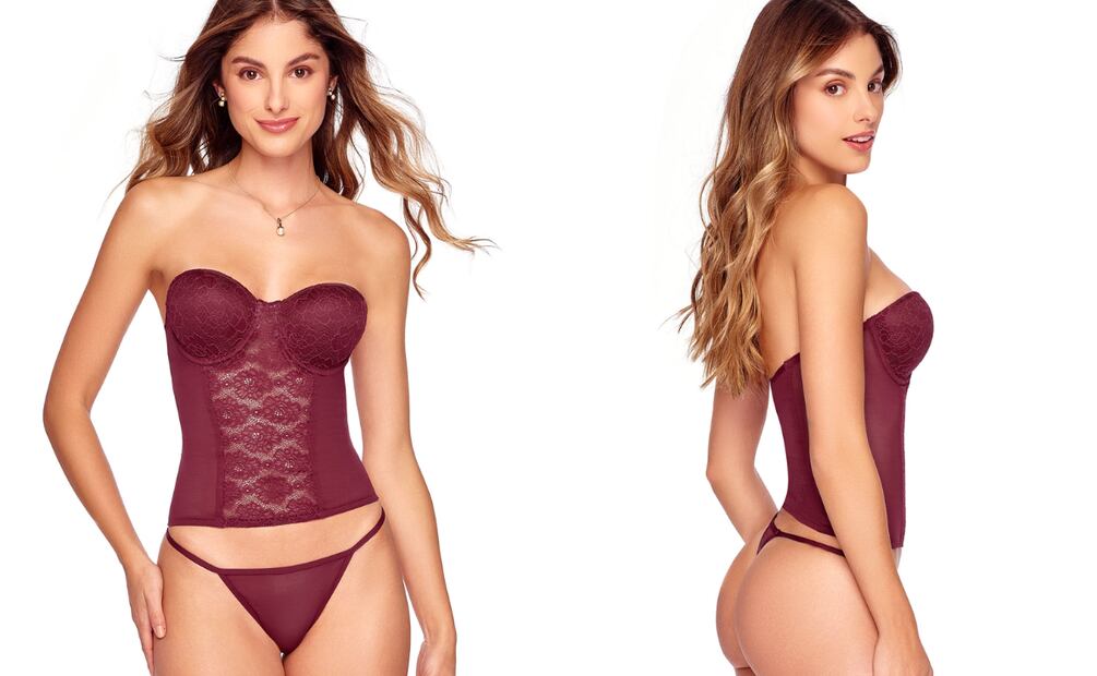 Elegancia funcional. Un bustier en tono vino con encaje sutil que combina comodidad, soporte y sensualidad contemporánea.  Foto: Ilusión