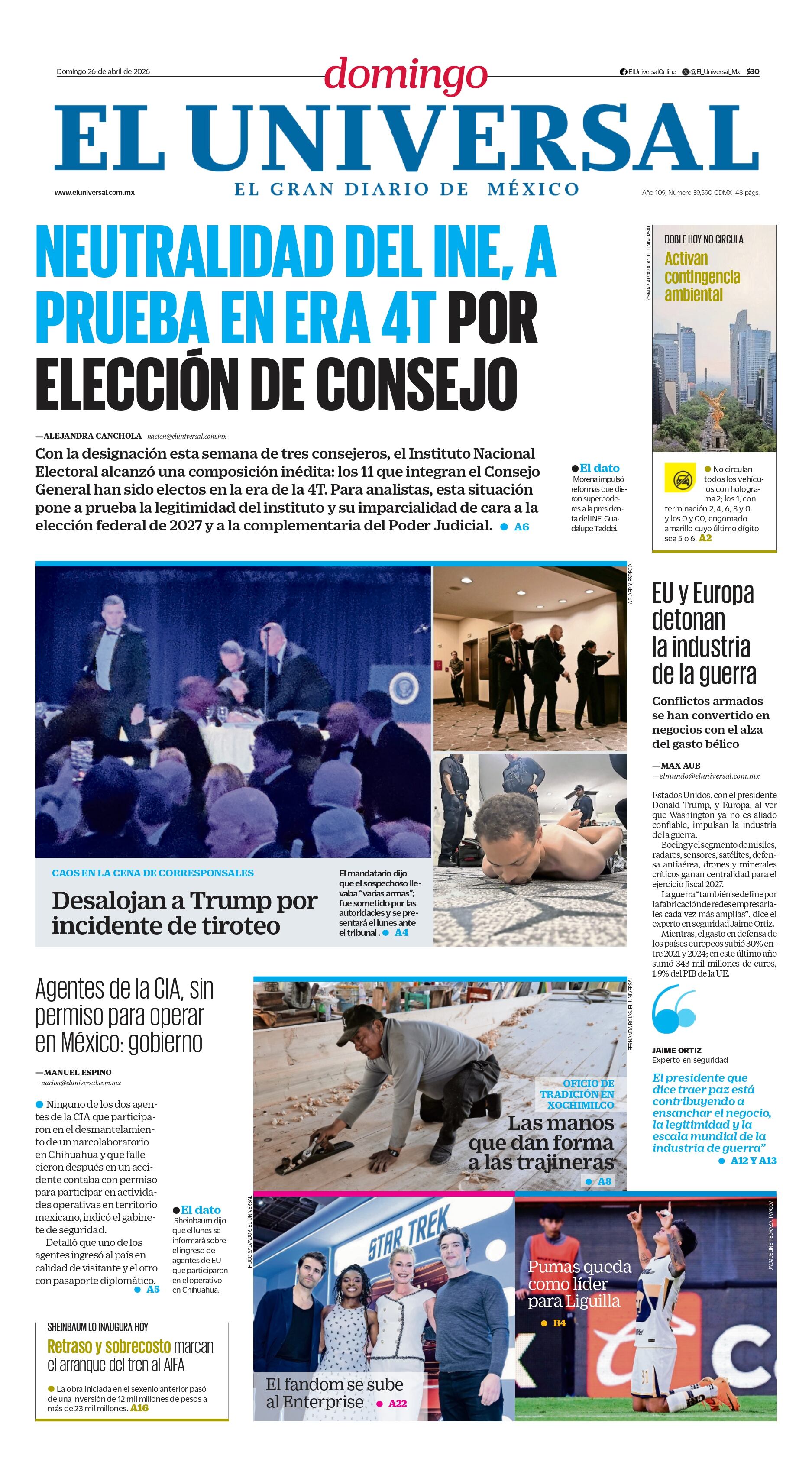 Portada impresa del 26 de abril