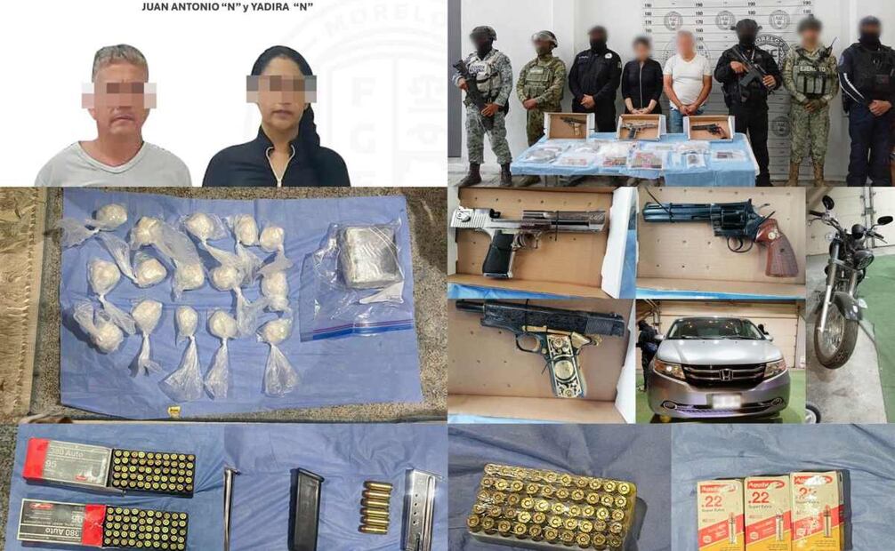 Catean tres domicilios y detienen a siete personas en Morelos; aseguran droga, armas y dinero.
(31/08/26) Foto: Especial.