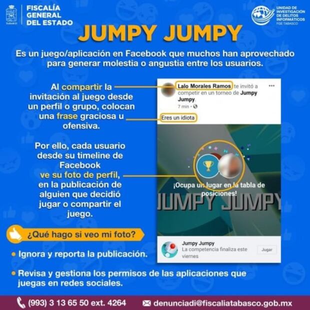 Fiscalía de Tabasco alerta por juego "Jumpy Jumpy" en Facebook
