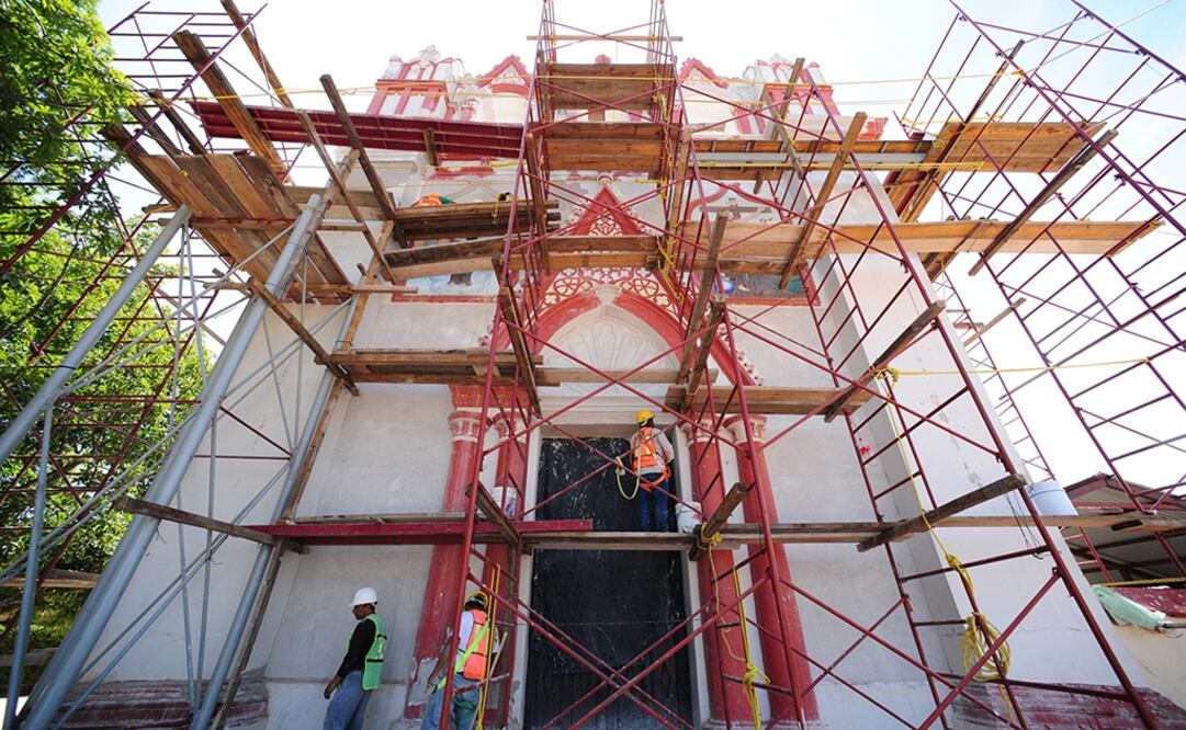 Las labores de restauración casi finalizan en el Templo del Calvario, en Chiapa de Corzo. Foto Mauricio Marat / INAH