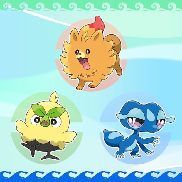 Estos son los pokémon principales de los juegos: Browt, Pombon y Gecqua. Foto: Pokémon.com