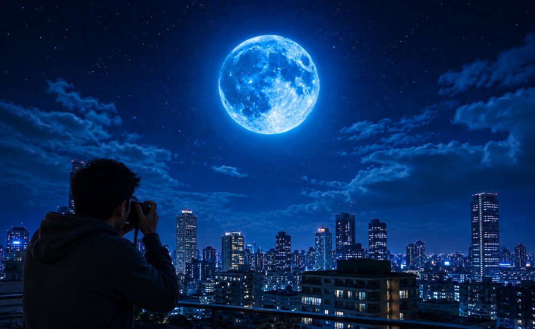 Sigue estos consejos de la NASA para tomar fotos de la Luna Azul en mayo de 2026. Foto: Creada con IA (ChatGPT)