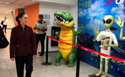 Claudia Sheinbaum es recibida por mariachis y extraterrestres en Tampico