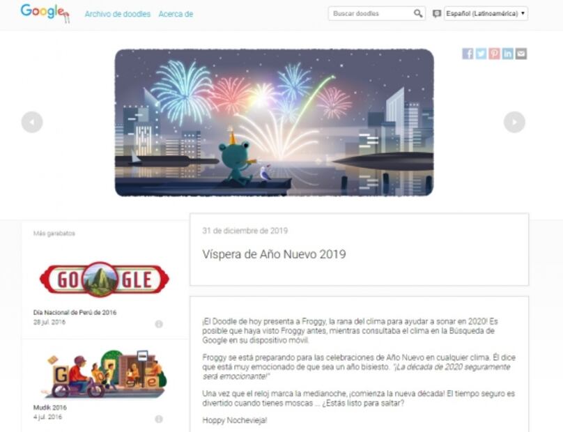 Google celebra Nochevieja 2019 con un doodle