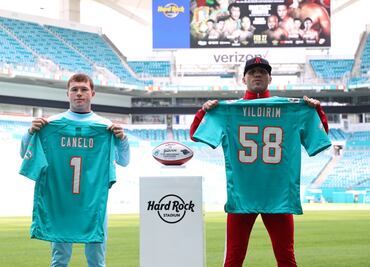 El peculiar careo del "Canelo" Álvarez con Yildirim en estadio de los Dolphins