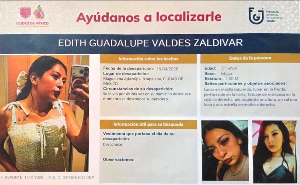 La desaparición de Edith Guadalupe había sido denunciada desde el pasado 16 de abril. Foto: Especial