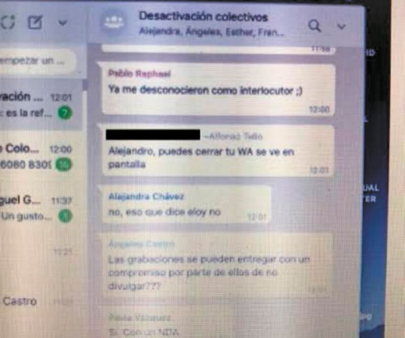 Imagen del chat titulado “Desactivación colectivos”. ESPECIAL