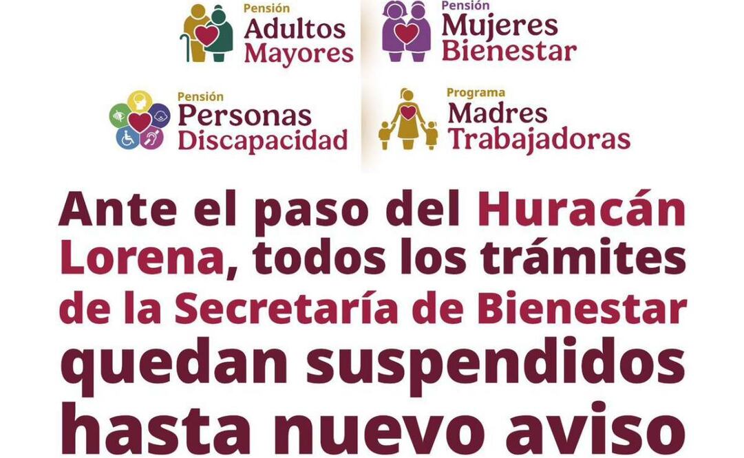Secretaría del Bienestar suspende actividades en Baja California Sur y Sonora; por el paso del Huracán Lorena. Foto: Especial