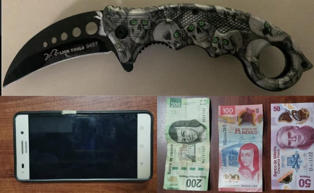 Uno de los sujetos, identificado como Brayan “N”, portaba la navaja plegable, de aproximadamente 19 centímetros de largo. Foto: Especial 