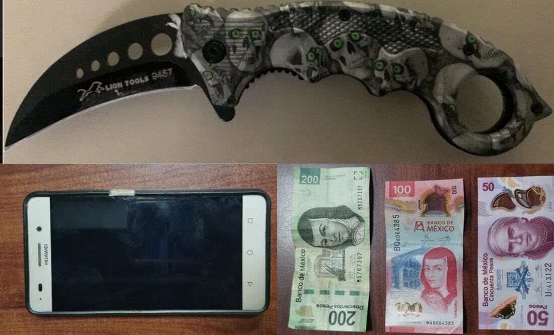 Uno de los sujetos, identificado como Brayan “N”, portaba la navaja plegable, de aproximadamente 19 centímetros de largo. Foto: Especial