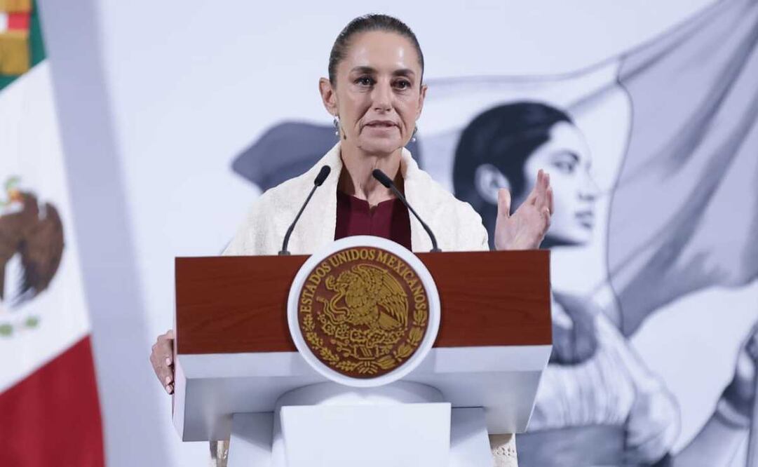Claudia Sheinbaum, presidenta de México, durante la mañanera del 8 de abril del 2025 en Palacio Nacional. Foto: Fernanda Rojas / EL UNIVERSAL