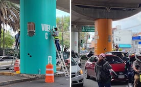 Mundial 2026 CDMX: Pintan columnas de concreto en tramo elevado de la Línea 12 del Metro; forma parte de las acciones de mejoramiento urbano