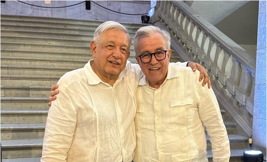 Andrés Manuel López Obrador y el gobernador de Sinaloa, Rubén Rocha Moya. Foto: @rochamoya_
