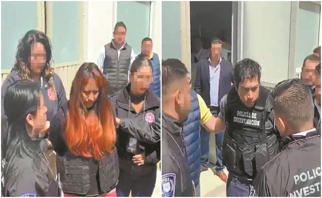 La detención se realizó a las 13:00 horas; los imputados salieron de la fiscalía de Atizapán con chalecos antibalas en los que se leía “Policía de Investigación”. FOTOS: ESPECIALES