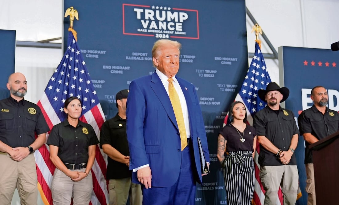 El expresidente Donald Trump, candidato presidencial republicano, ayer antes de una conferencia en el Aeropuerto Internacional de Austin-Bergstrom, Texas. Foto: Alex Brandon / AP
