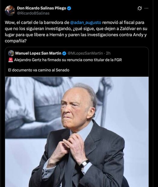 Salinas Pliego reacciona a renuncia del titular de la FGR. Foto: Captura de pantalla