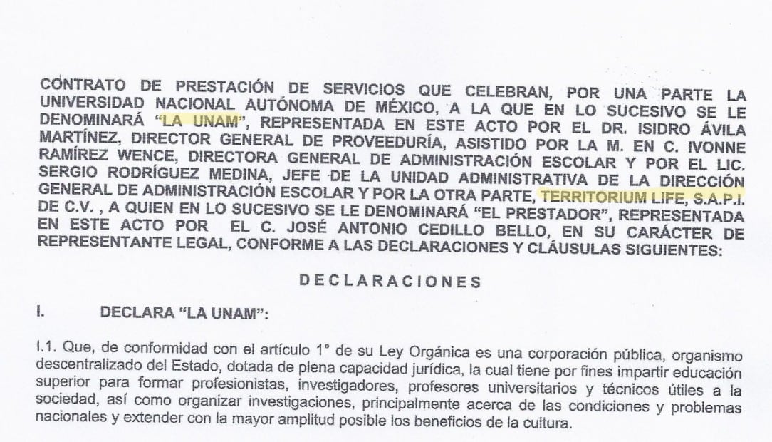 Contrato para la aplicación de exámenes nivel bachillerato. Foto: Captura de pantalla.
