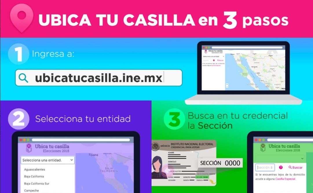 Pasos para ubicar la casilla de votación Foto: @INEMexico