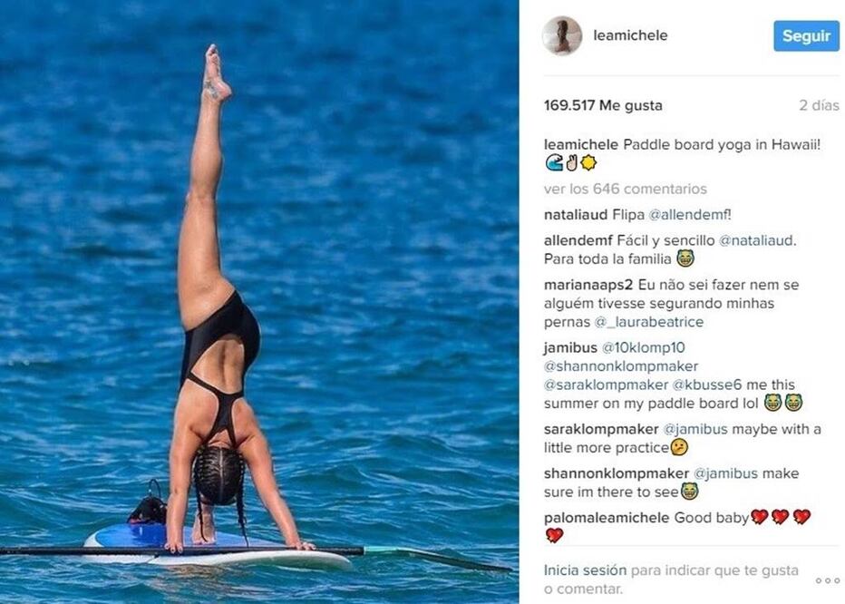 Lea Michele, sexy con sus posturas de yoga sobre una tabla de paddlesurf