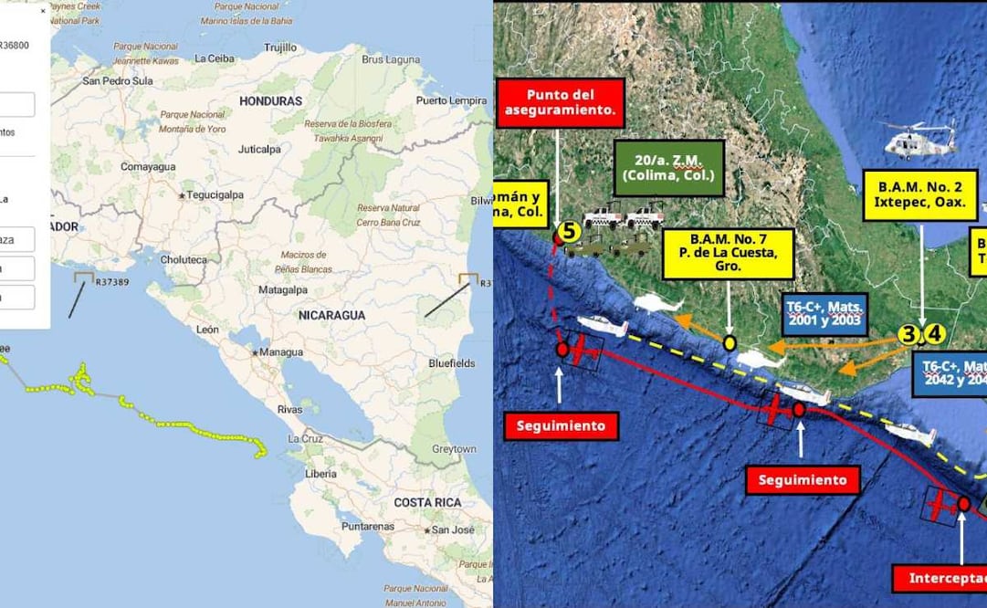 Mapas compartidos por Nayib Bukele (izquierda) y Omar García Harfuch (derecha). Foto: Especial