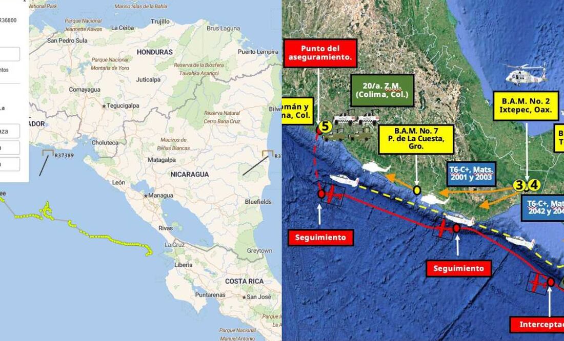 Mapas compartidos por Nayib Bukele (izquierda) y Omar García Harfuch (derecha). Foto: Especial