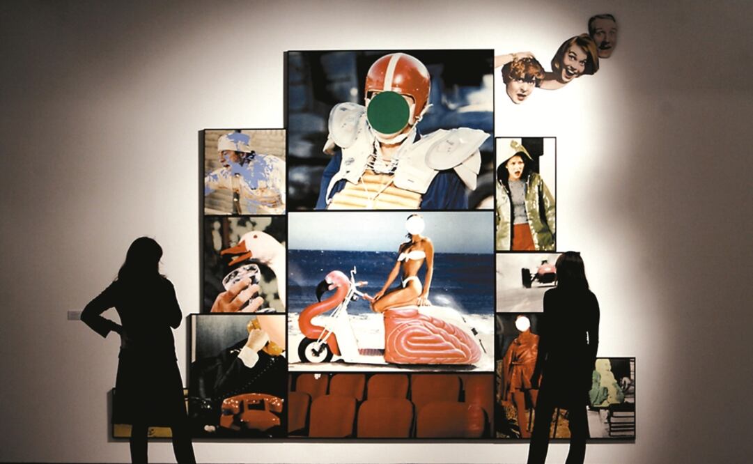 Visitantes observan "Una fábula sobre el poder (con jugador de fútbol americano y persona con scooter)", del artista estadounidense John Baldessari, que forma parte de la colección de Pop Art del Instituto Valenciano de Arte Moderno. Foto: Archivo EFE