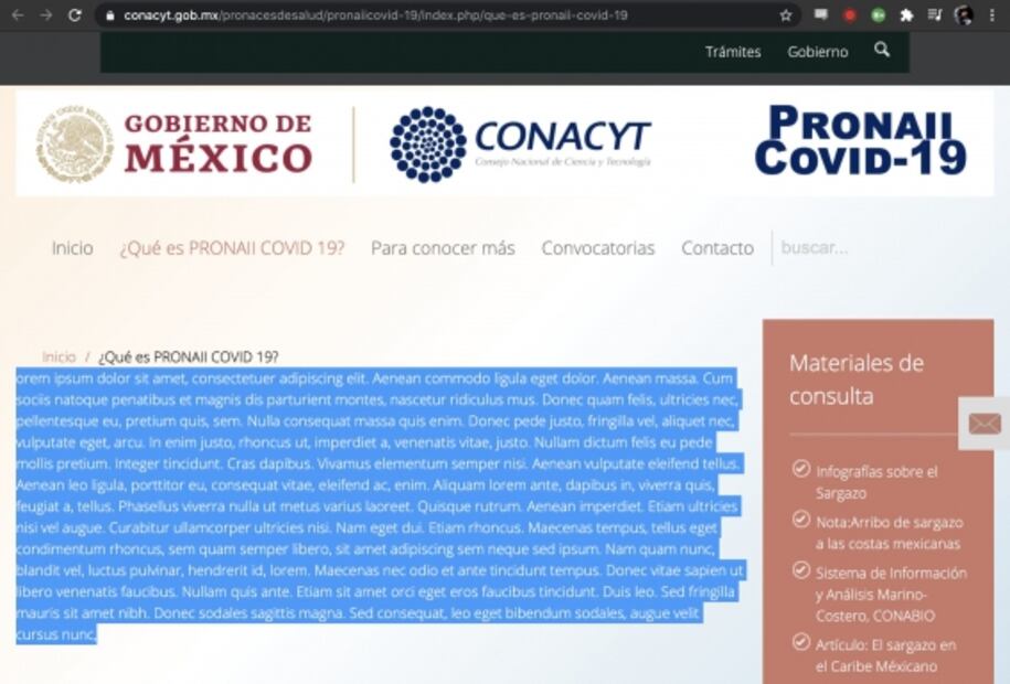 Conacyt publica texto falso en latín en lugar de la definición del PRONAII y luego lo borra